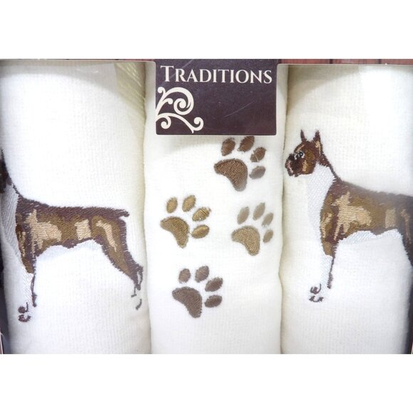 Traditions Boxer Dog Paw Print Finger Towels Pack of 3 Ivory New - Picture 2 of 2